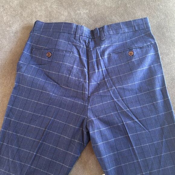 Men’s Blue Plaid 3 Piece Slim Fit Suit Notched Lapel Jacket 36 Pants 33 NEW - Picture 14 of 16